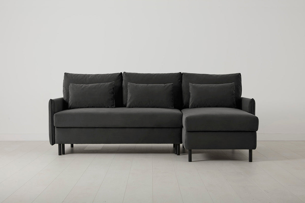 3-Seater Right Chaise Sofa Bed with Storage in grey velvet