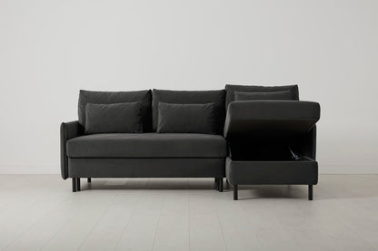 3-Seater Right Chaise Sofa Bed with Storage in grey velvet