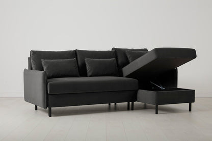 3-Seater Right Chaise Sofa Bed with Storage in grey velvet