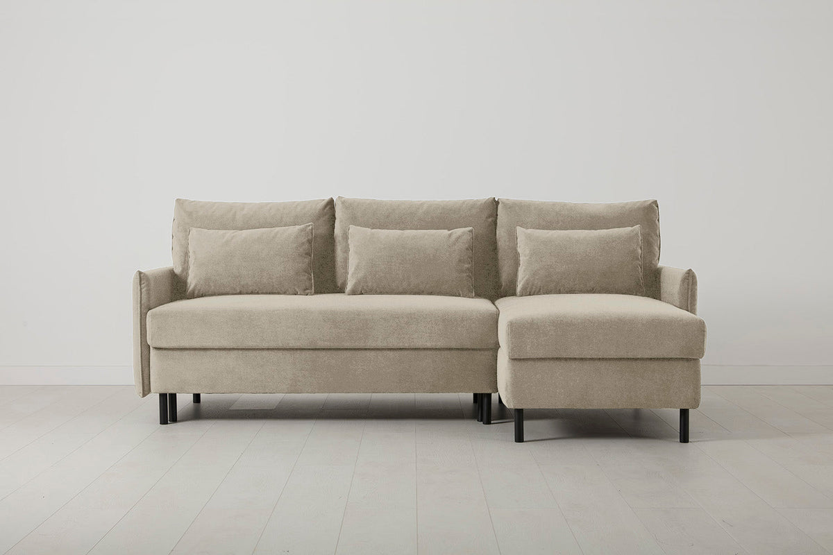 Model 12 Sofa Bed with Storage 3 Seater Right Chaise, Flax