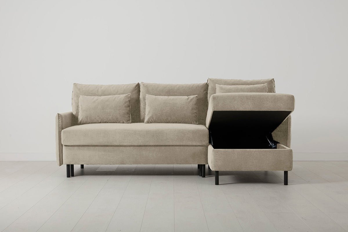 Model 12 Sofa Bed with Storage 3 Seater Right Chaise, Flax