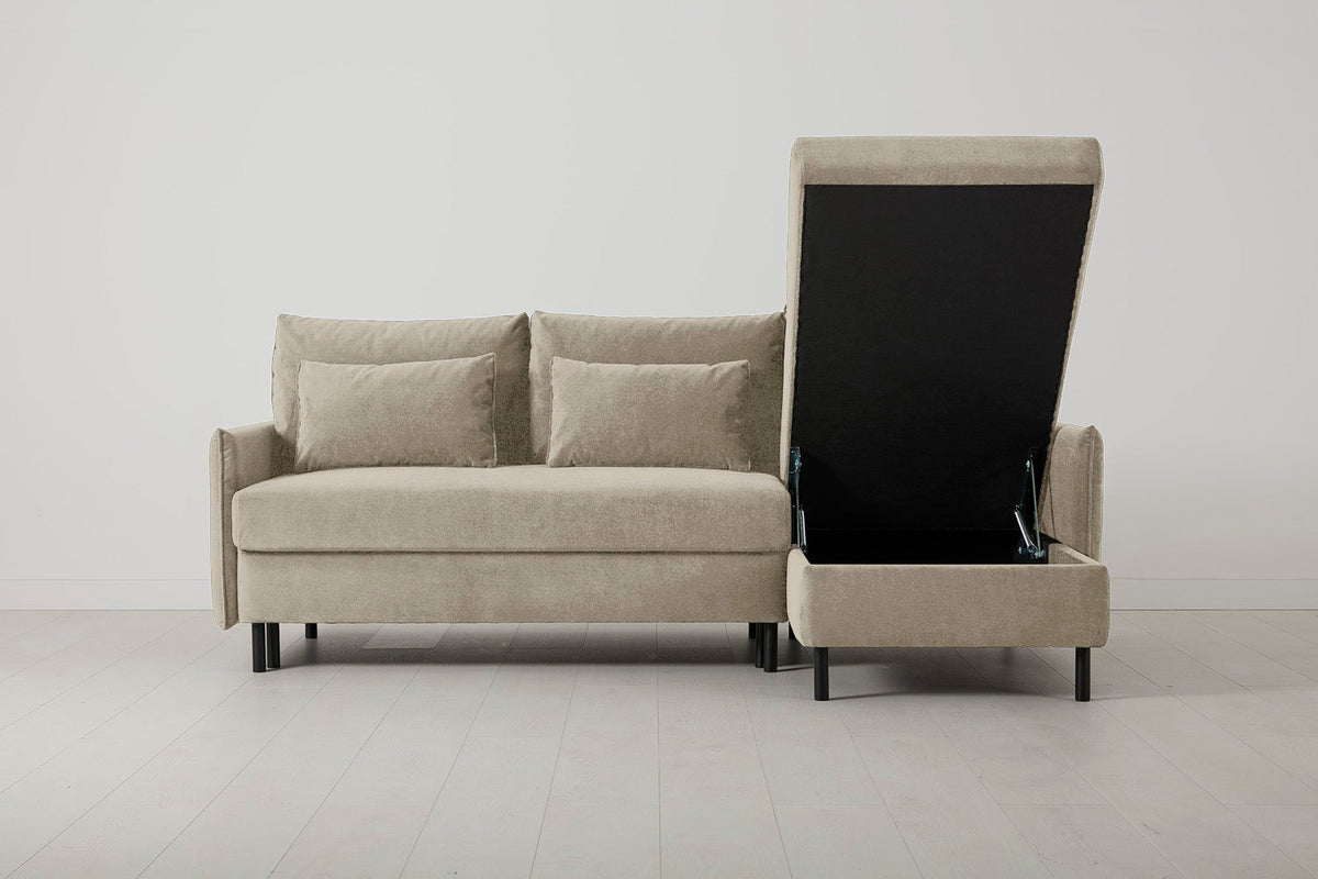 Model 12 Sofa Bed with Storage 3 Seater Right Chaise, Flax