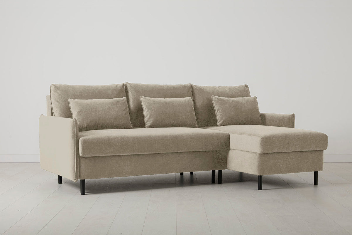Model 12 Sofa Bed with Storage 3 Seater Right Chaise, Flax