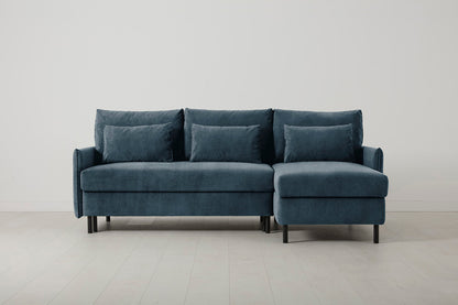 3-Seater Right Chaise Sofa Bed with Storage in blue chenille