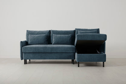 3-Seater Right Chaise Sofa Bed with Storage in blue chenille