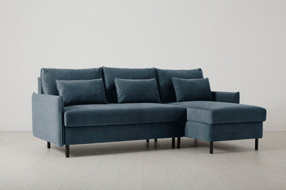 3-Seater Right Chaise Sofa Bed with Storage in blue chenille