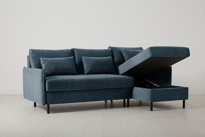 3-Seater Right Chaise Sofa Bed with Storage in blue chenille