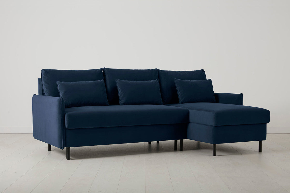 Model 12 Sofa Bed with Storage 3 Seater Right Chaise, Indigo