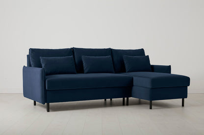 3-Seater Right Chaise Sofa Bed with Storage in blue velvet