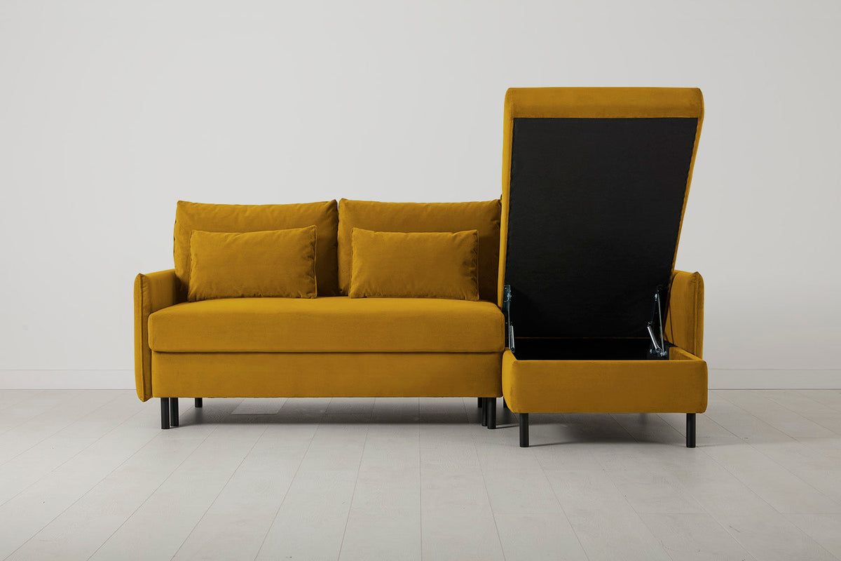 Model 12 Sofa Bed with Storage 3 Seater Right Chaise, Mustard
