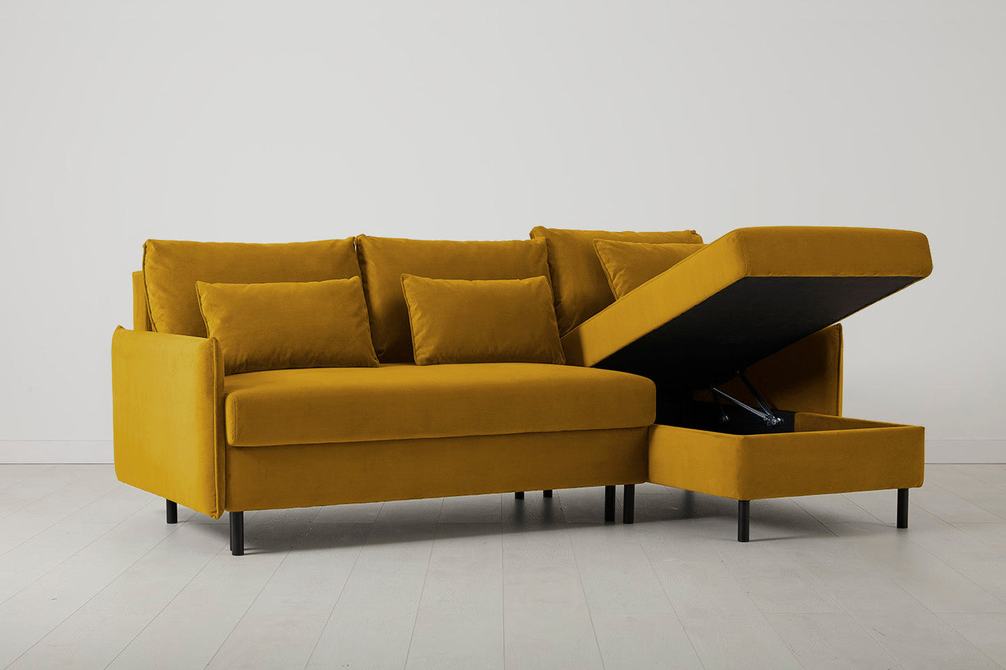 Model 12 Sofa Bed with Storage 3 Seater Right Chaise, Mustard
