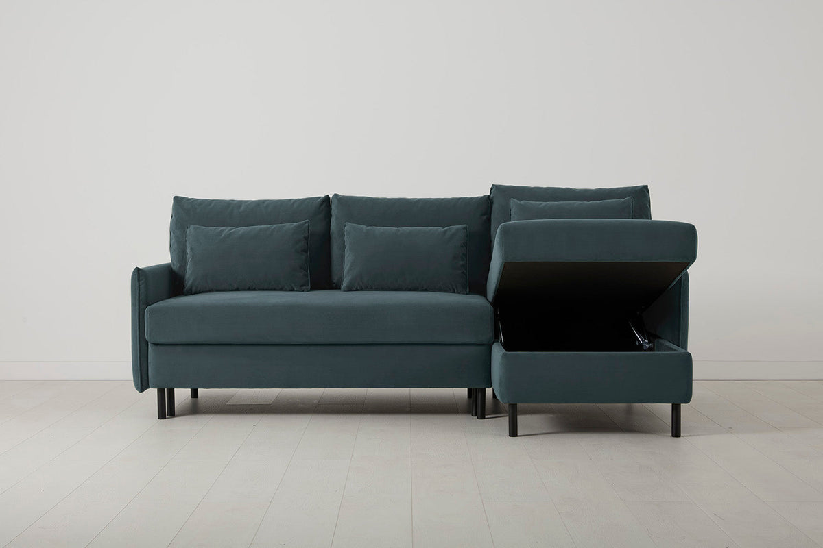 Model 12 Sofa Bed with Storage 3 Seater Right Chaise, Petrol