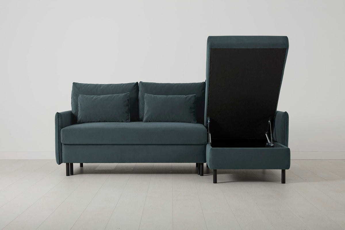 Model 12 Sofa Bed with Storage 3 Seater Right Chaise, Petrol