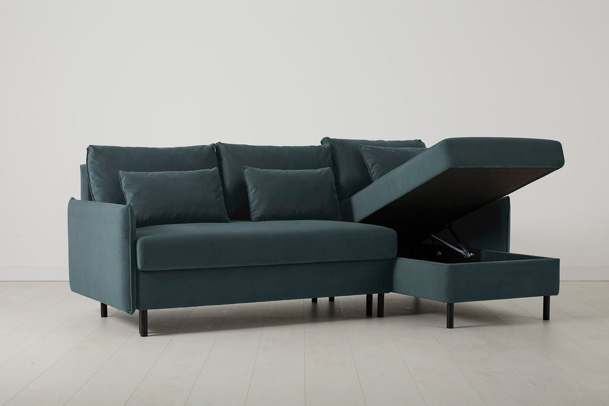 Model 12 Sofa Bed with Storage 3 Seater Right Chaise, Petrol