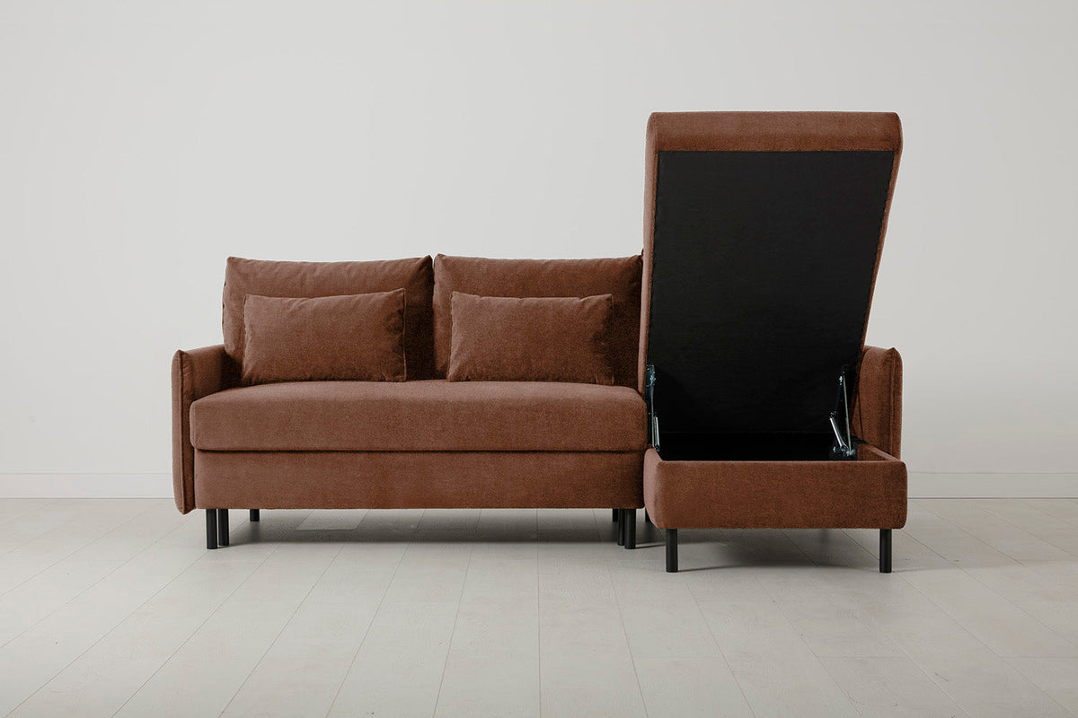 Model 12 Sofa Bed with Storage 3 Seater Right Chaise, Russet