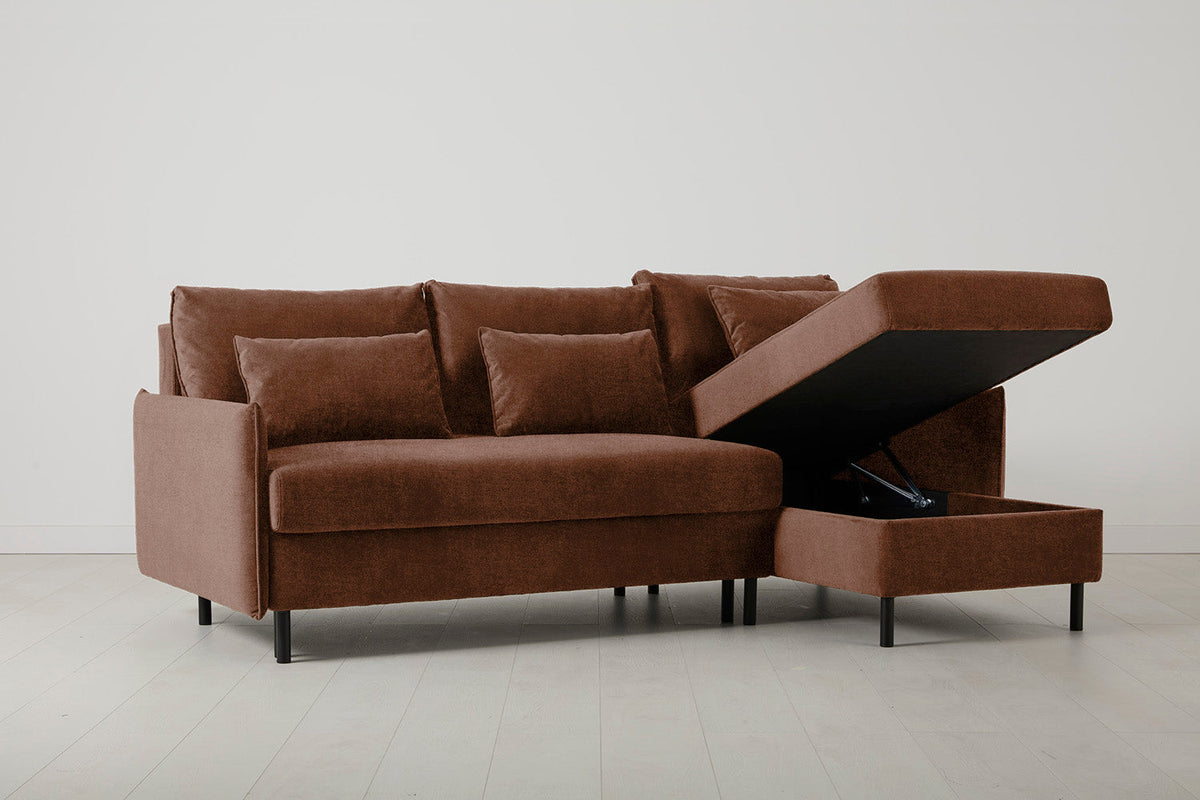 Model 12 Sofa Bed with Storage 3 Seater Right Chaise, Russet