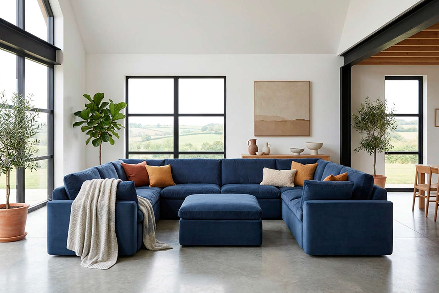 Model 13 U Shaped Sofa, Teal