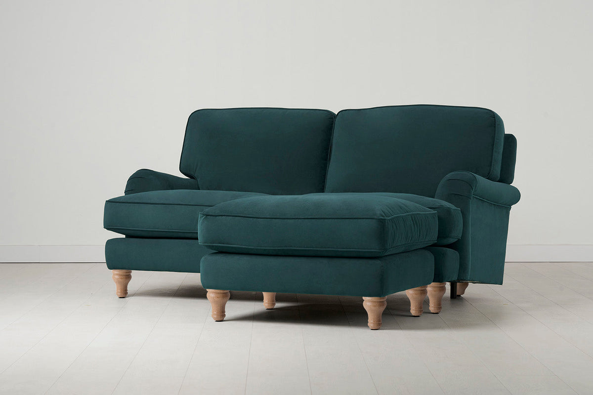 Model 15 2 Seater Sofa with Ottoman, Oak / Kingfisher