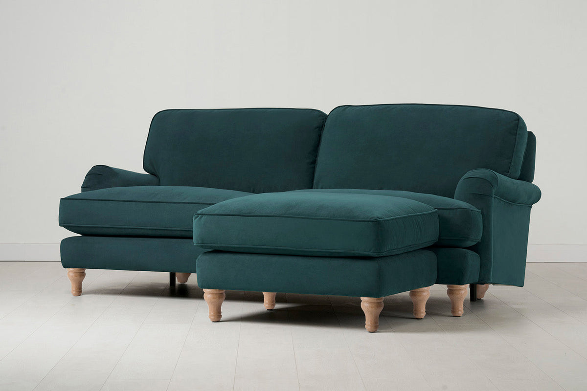 Model 15 3 Seater Sofa with Ottoman, Oak / Kingfisher