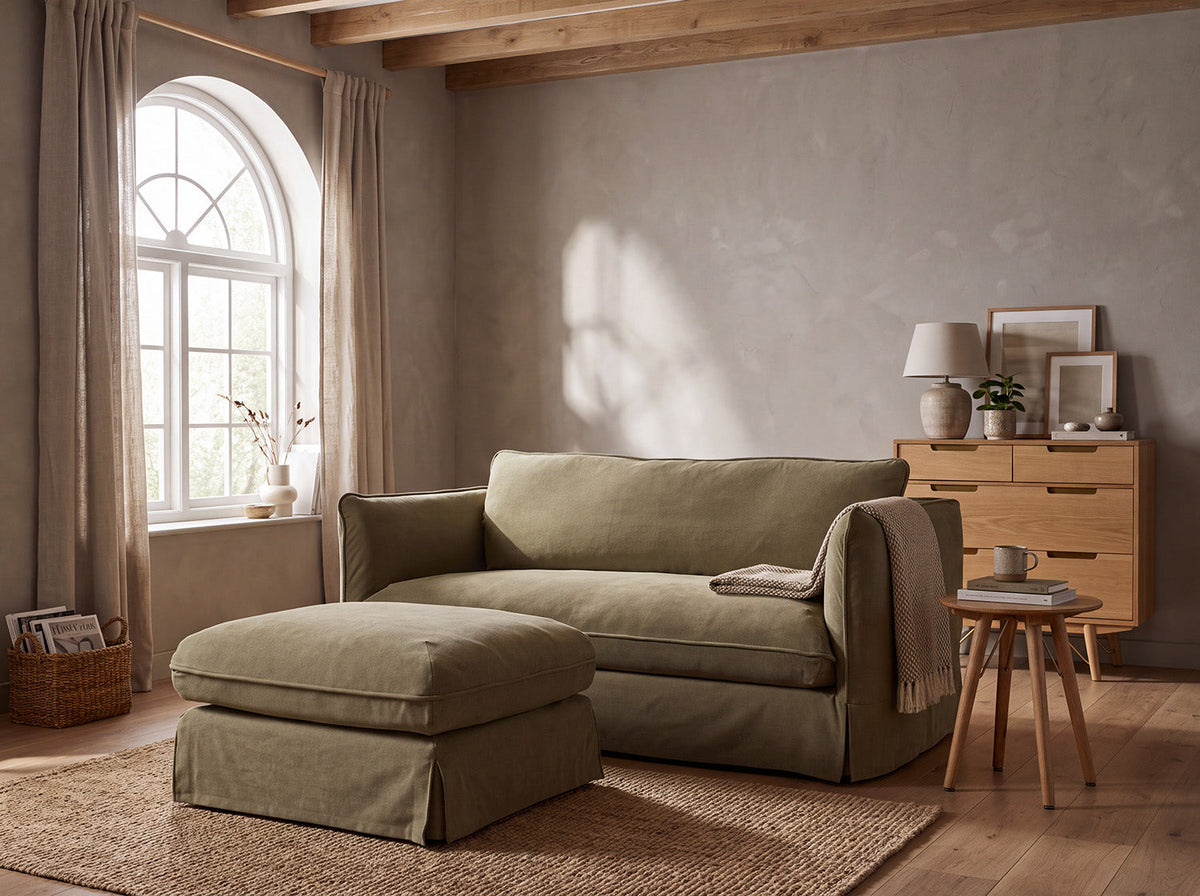 Model 18 2 Seater Sofa with Ottoman, Meadow