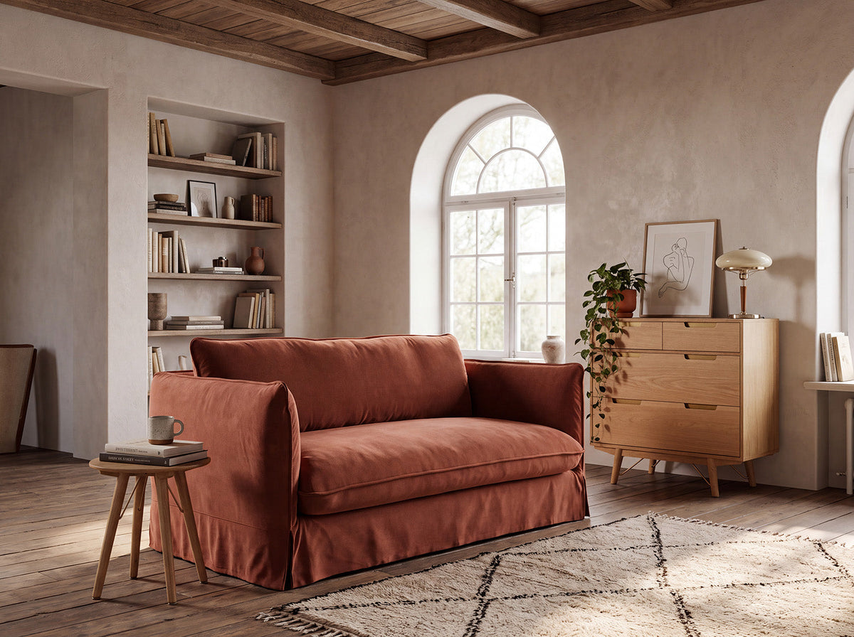 burnt orange cotton sofa