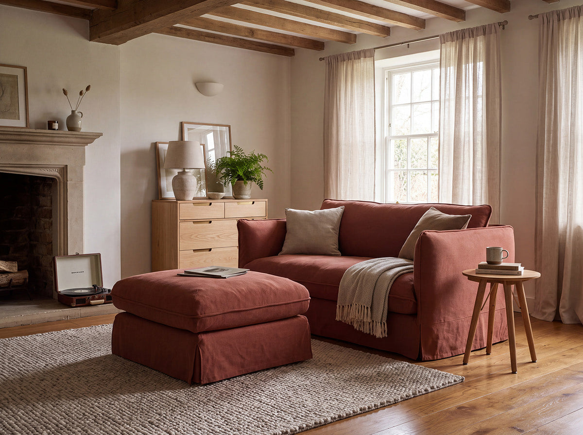 Model 18 2 Seater Sofa with Ottoman, Tuscan
