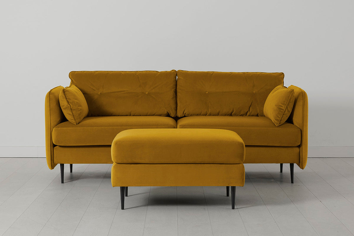 Model 19 3 Seater Sofa with Ottoman, Mustard — Front View