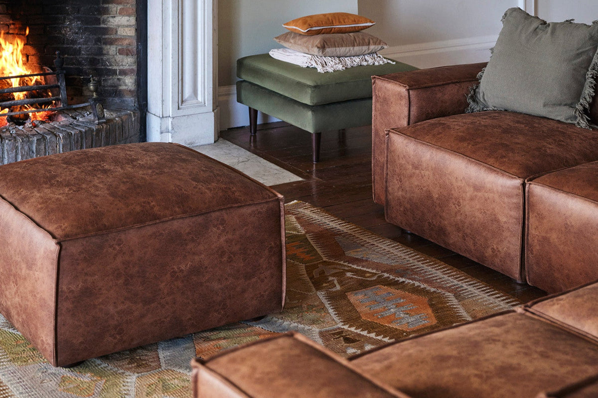 Model 03 Corner Sofa with Ottoman, Chestnut