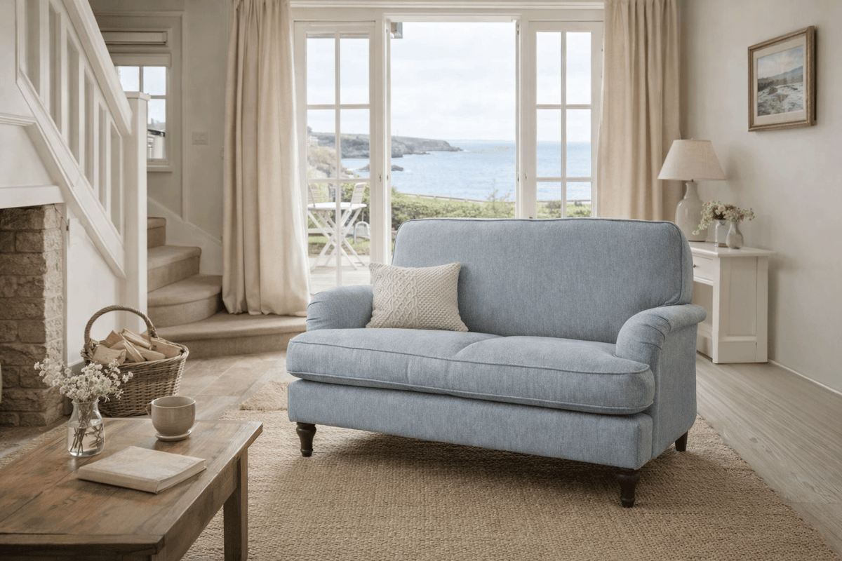 Model 15 Loveseat, Oak / Seaglass