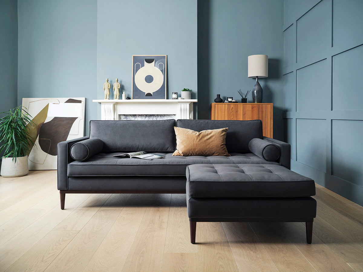 Model 02 3-Seater Sofa with Ottoman, Charcoal